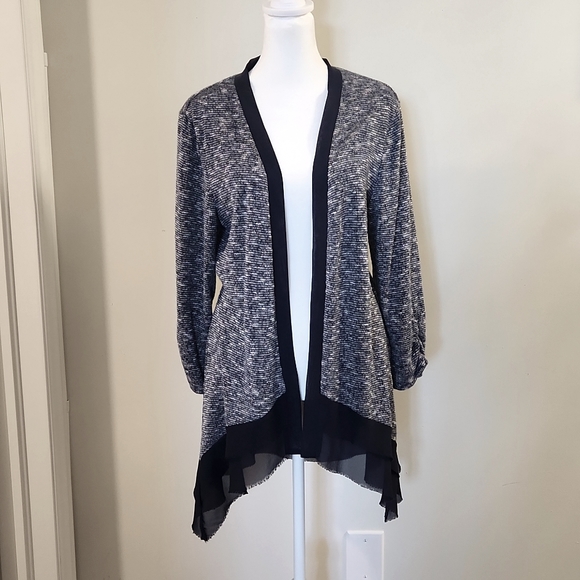 AB Studio Cardigan Navy Blue and White Size Lg - Picture 3 of 8